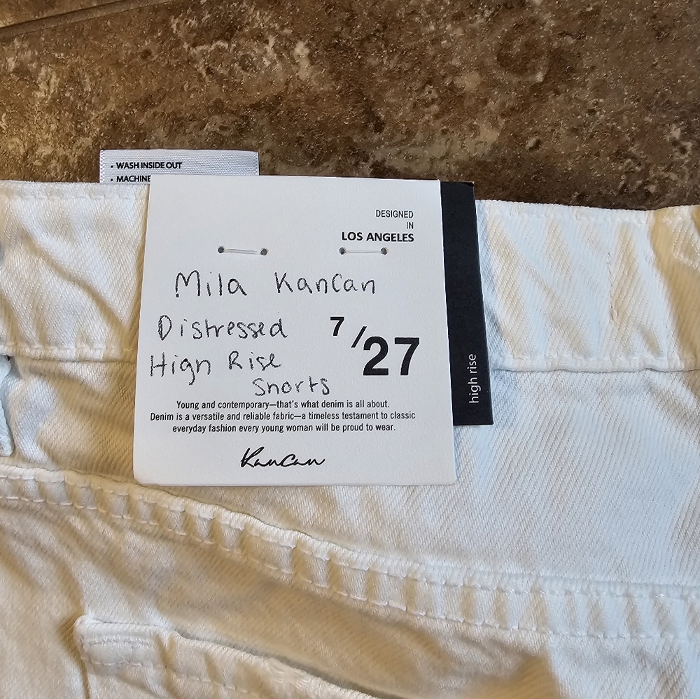 New Womens kancan distressed white shorts